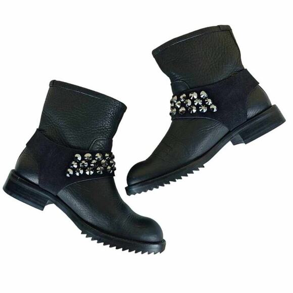 Pedro Garcia Kian Crystal Studded Leather Moto Boots Size 38 - Picture 1 of 11
